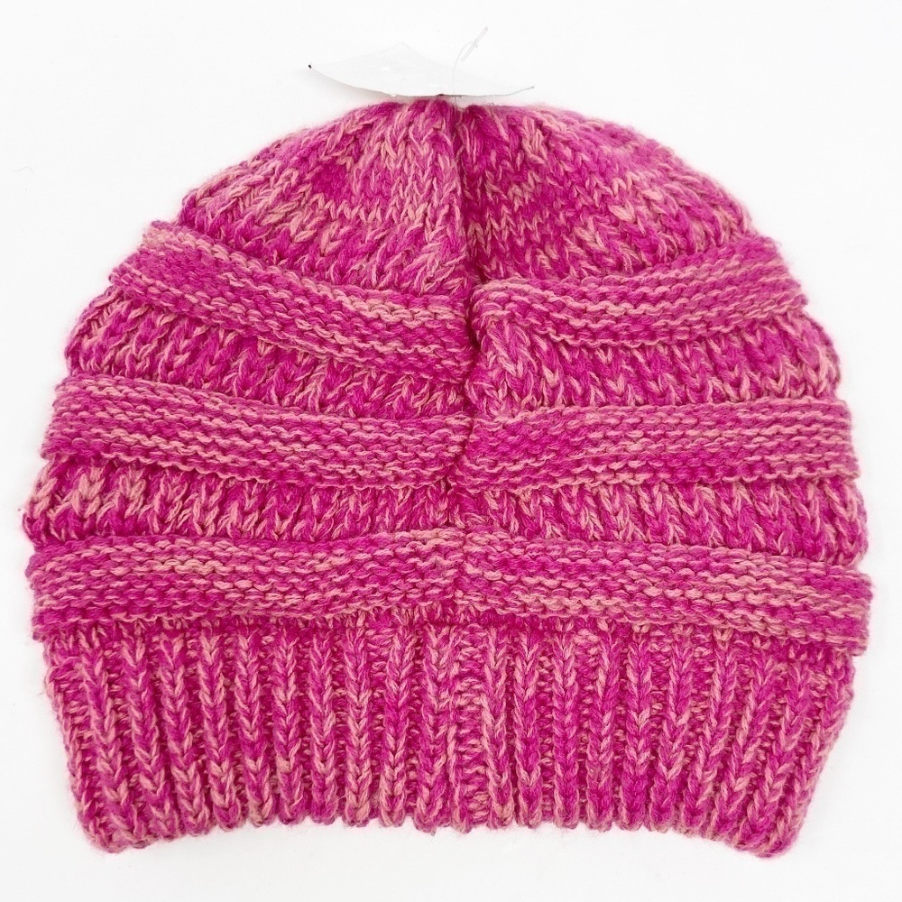CC | Pink Beanie Stocking Cap Two-Tone Cable Knit - Picture 2 of 6